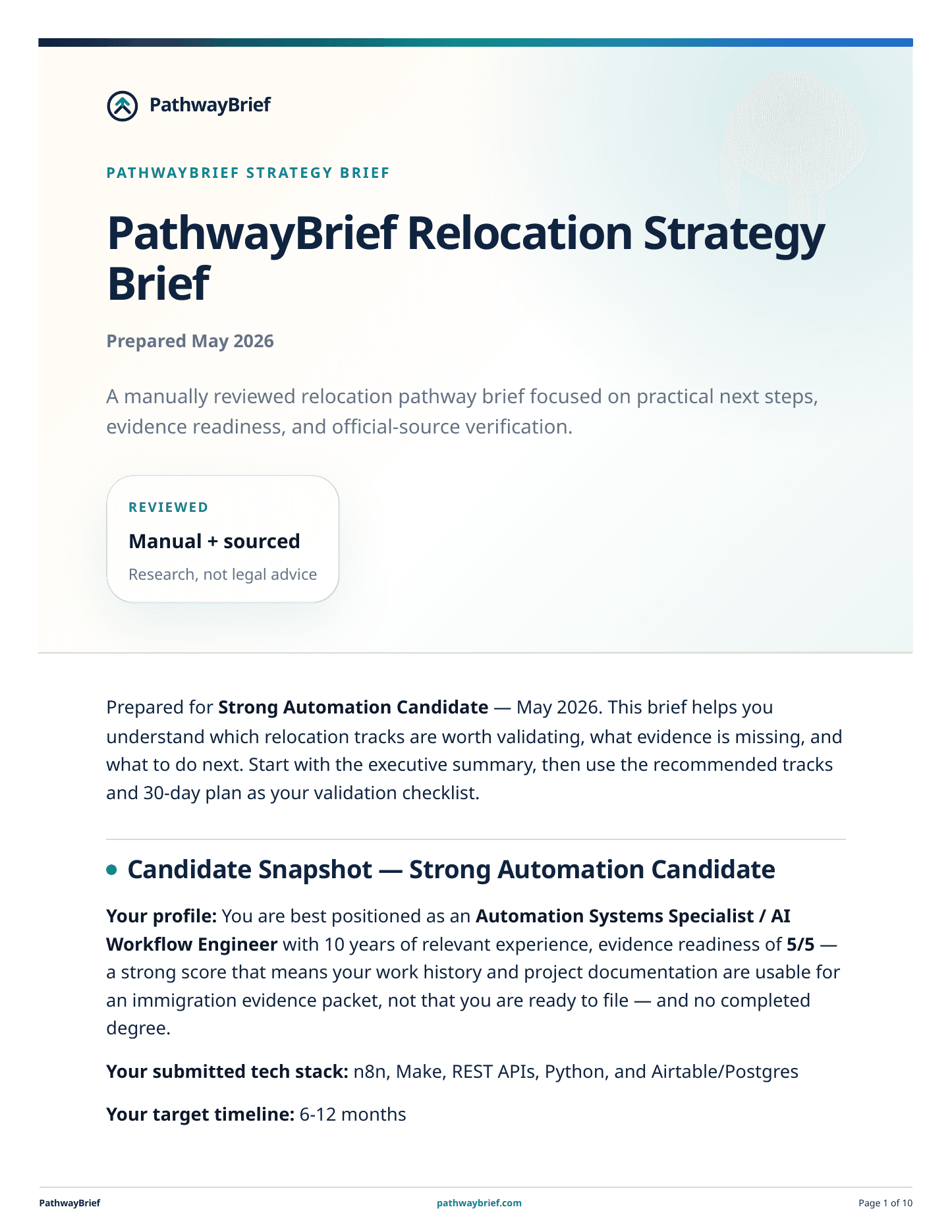 Redacted PathwayBrief report preview page